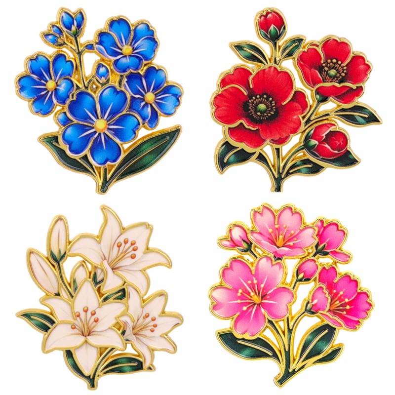 Vintage Item - Sevimli Vintage Renkli Çiçekli Emaye Pin